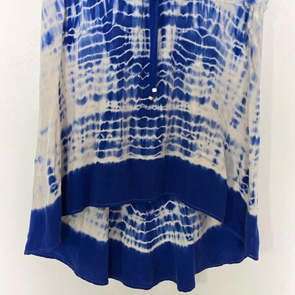 Gypsy 05 Tie Dye Silk Dress Small Boho Blue White Short Sleeves High Low Hem - Picture 3 of 9